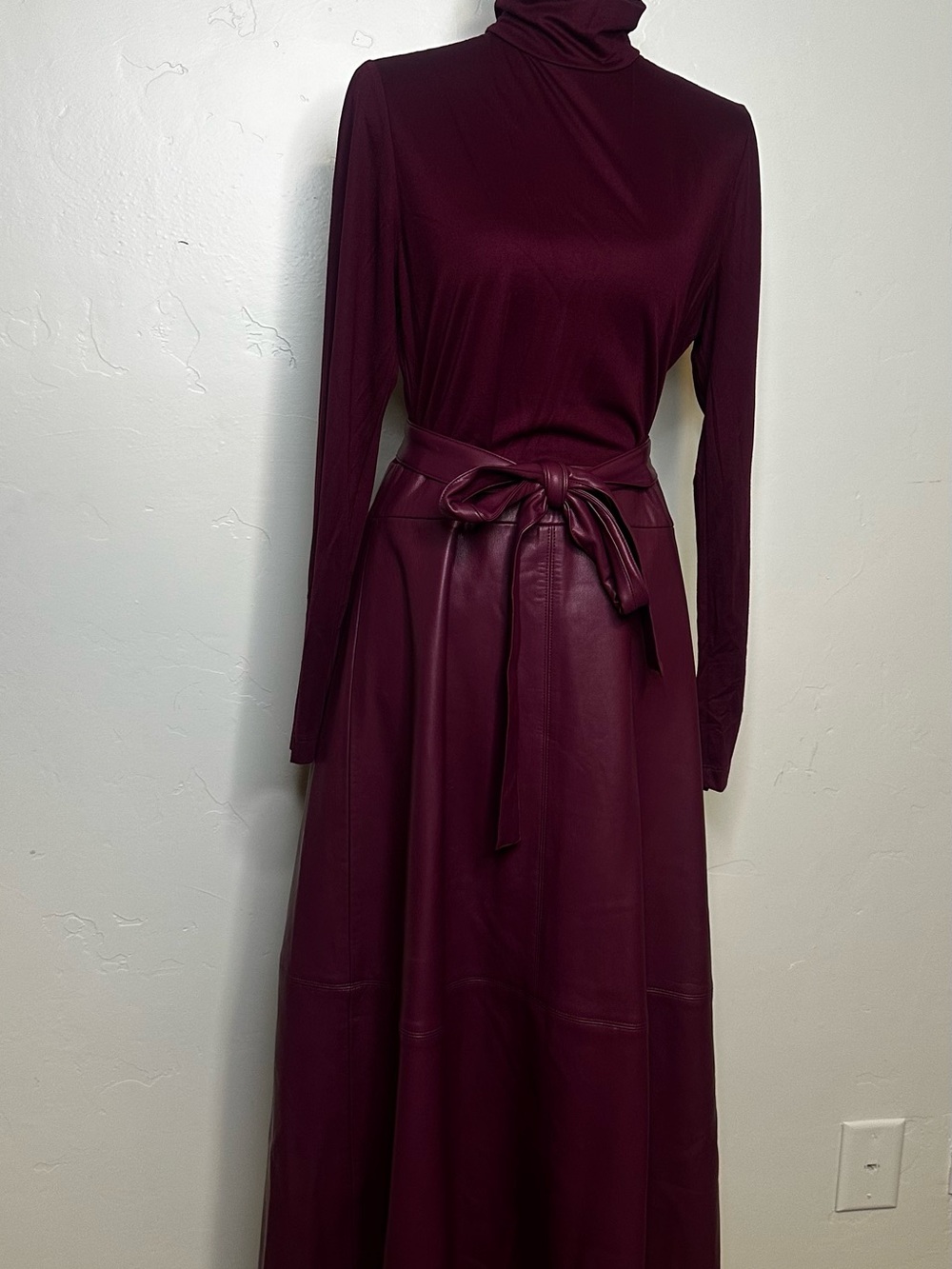Anne Klein Women's Long Sleeve Turtleneck & Belted Maxi Dress in Deep Burgundy